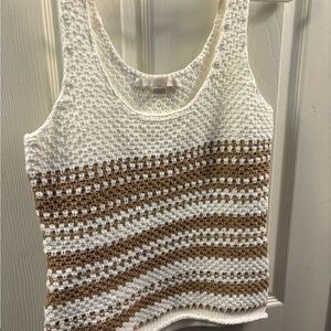 Boston Proper White and Brown Knit Tank Top